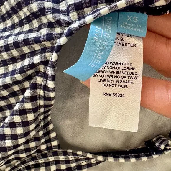 Draper James RSVP Preppy Gingham Swimsuit Ruched Halter Xsmall NEW - Picture 9 of 11